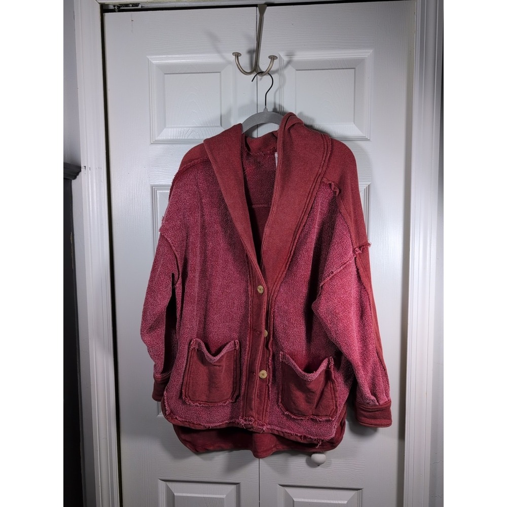 Zenana‎ XL Red/Burgundy Button Up Jacket Sweater Long Sleeve Collared Pockets